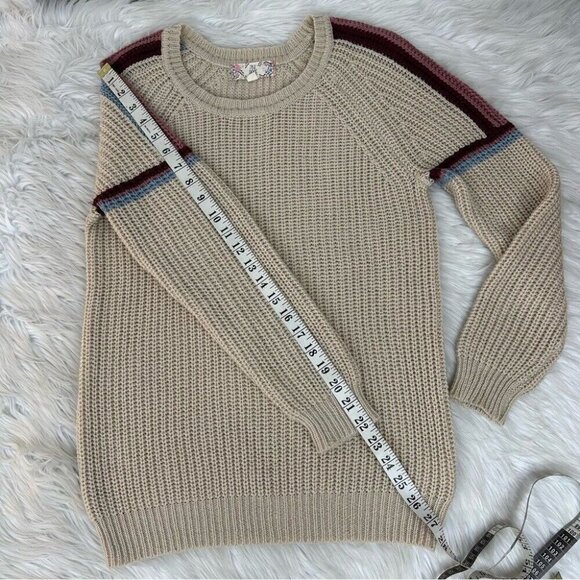 Pink Rose Women’s Tan Streetwear Crew Neck Long Sleeve Ribbed Knit Sweater M/C34 - Picture 11 of 11